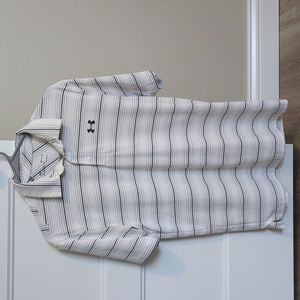 Under Armour SM White with black and grey stripe men's polo